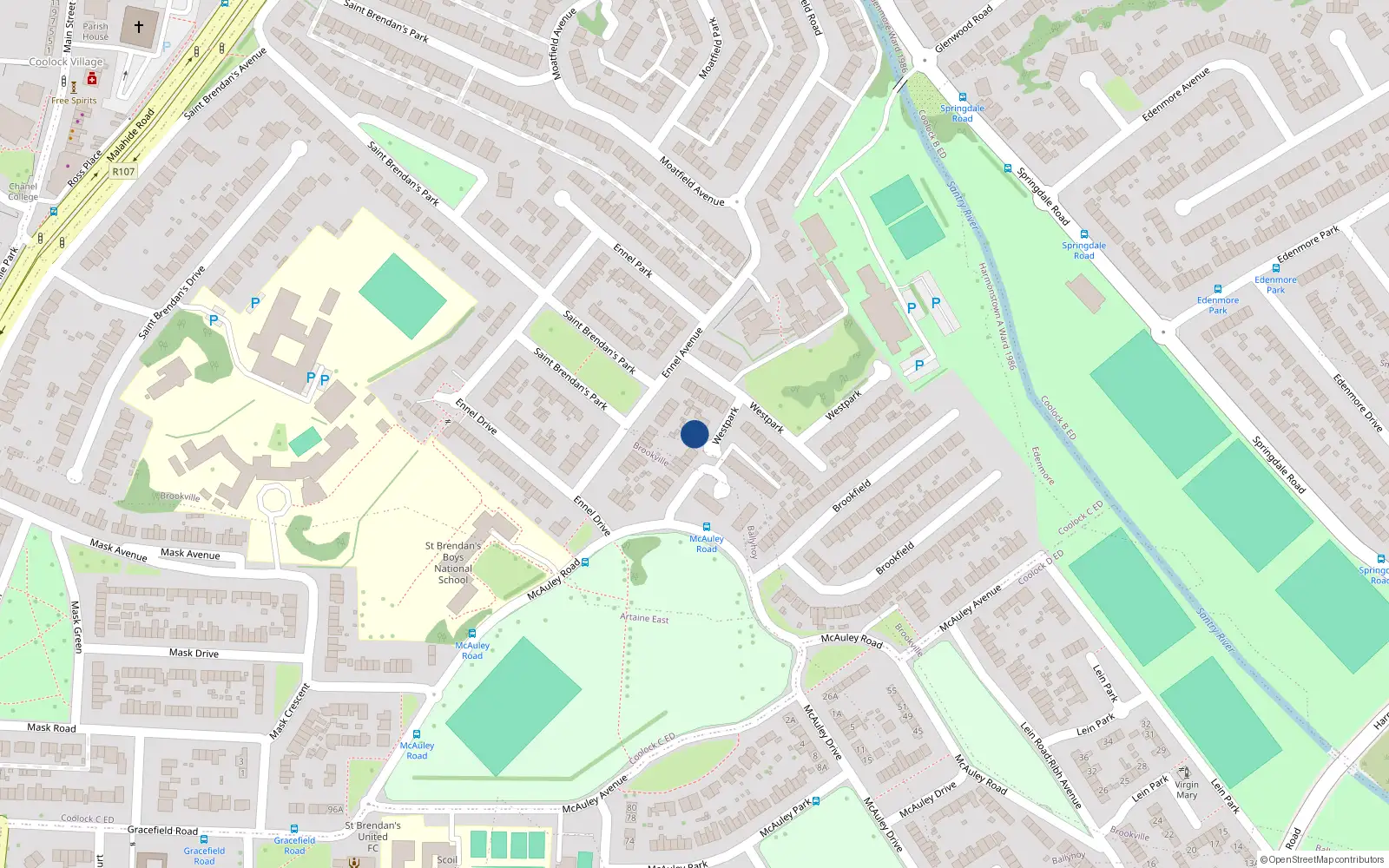 Overhead map showing the location of 13 Westpark, Dublin 5