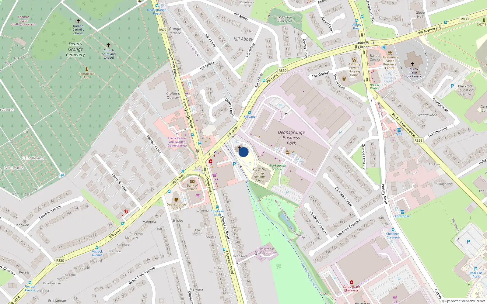 Overhead map showing the location of 13 Whitethorn Walk, Kill Lane, Deansgrange