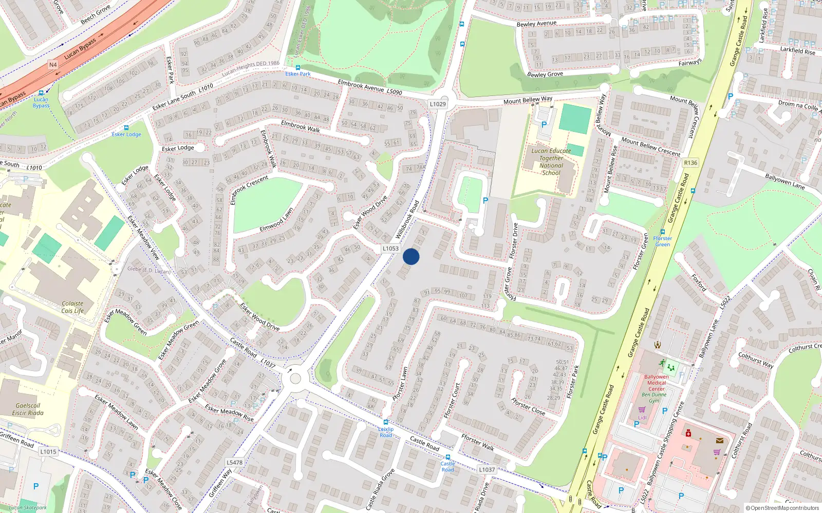 Overhead map showing the location of 13 Willsbrook Road, Lucan