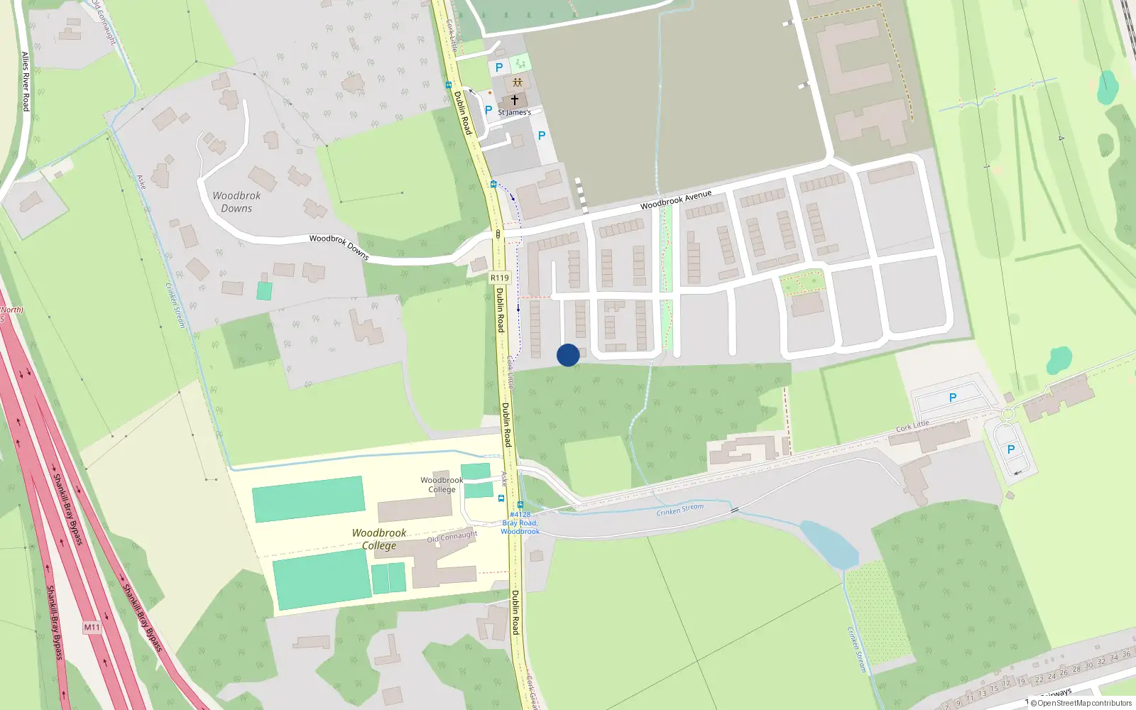 Overhead map showing the location of 13 Woodbrook Park, Bray