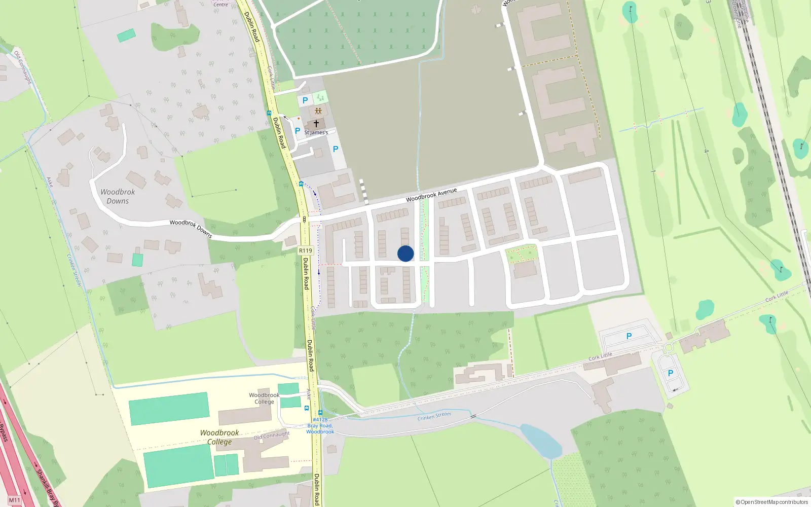 Overhead map showing the location of 13 Woodbrook, Bray