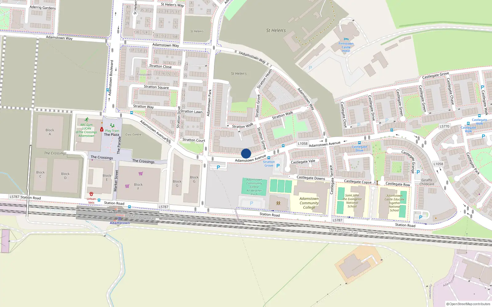 Overhead map showing the location of 130 Adamstown Avenue, Lucan