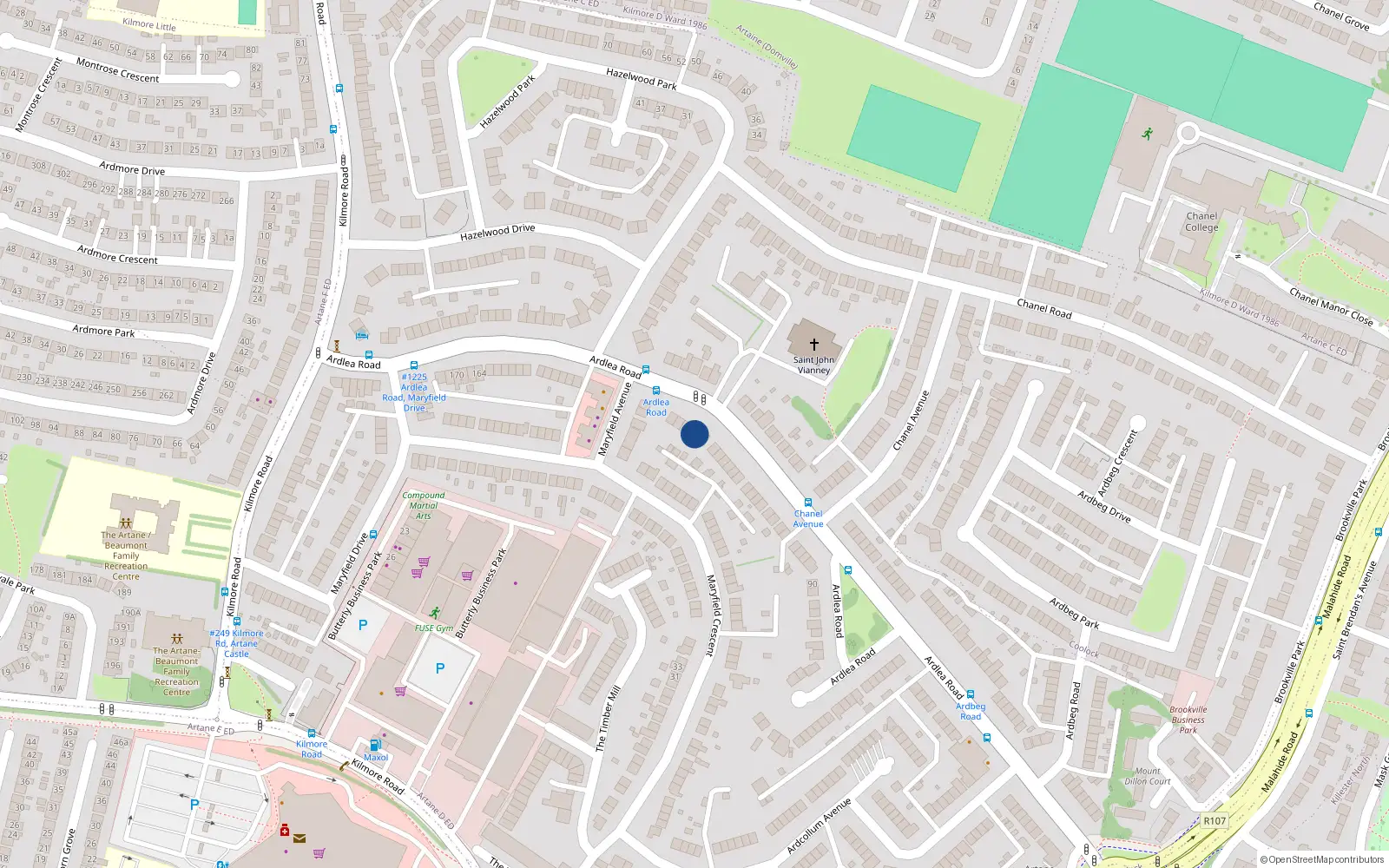 Overhead map showing the location of 130 Ardlea Road, Artane, Dublin 5