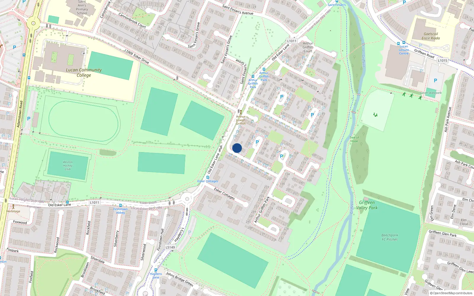 Overhead map showing the location of 130 Arthur Griffith Park, Lucan