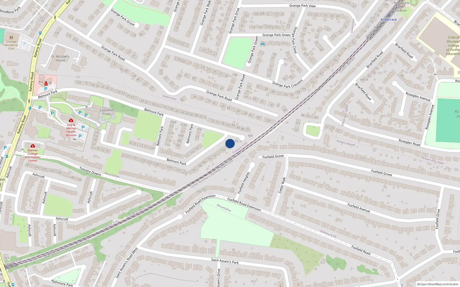 Overhead map showing the location of 130 Belmont Park, Raheny, Dublin 5