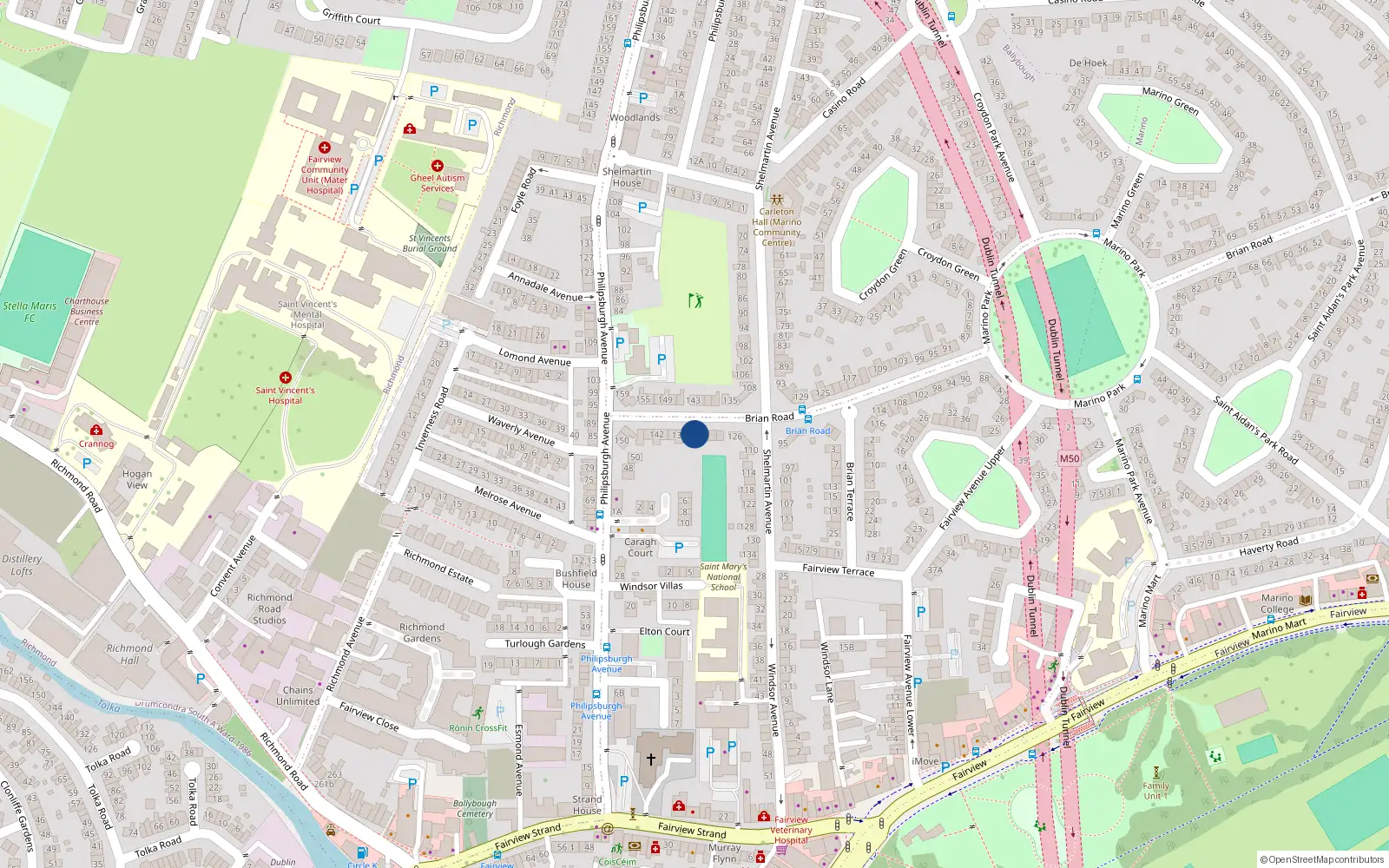 Overhead map showing the location of 130 Brian Road, Dublin 3