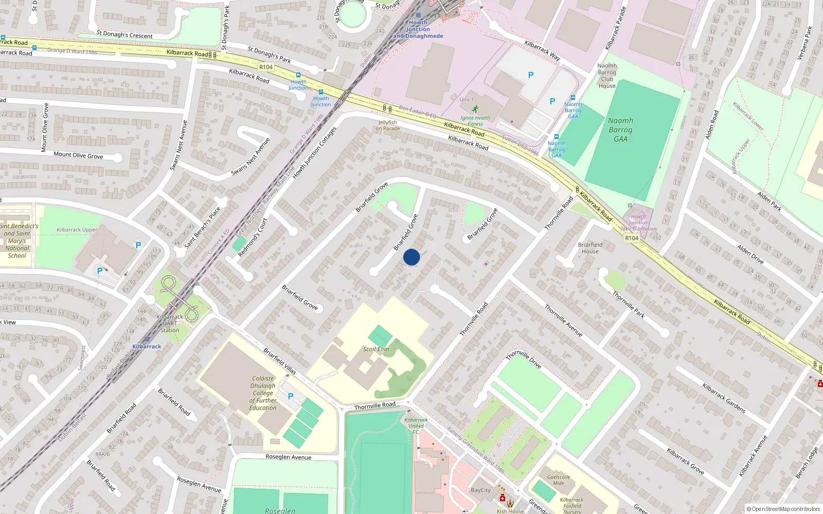 Overhead map showing the location of 130 Briarfield Grove, Dublin 5