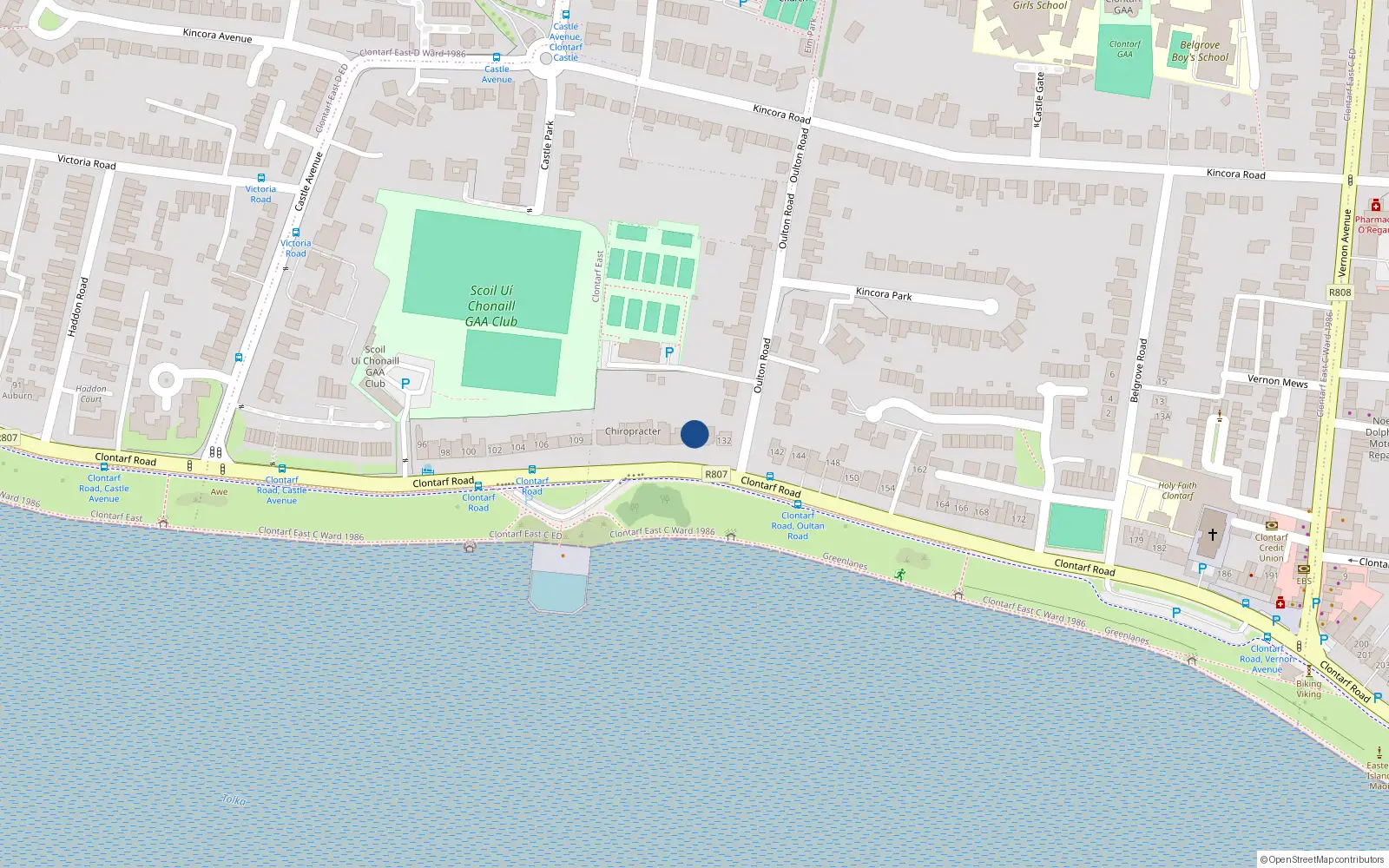 Overhead map showing the location of 130 Clontarf Road, Dublin 3