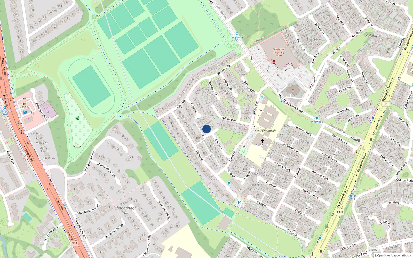 Overhead map showing the location of 130 Coolevin, Dublin