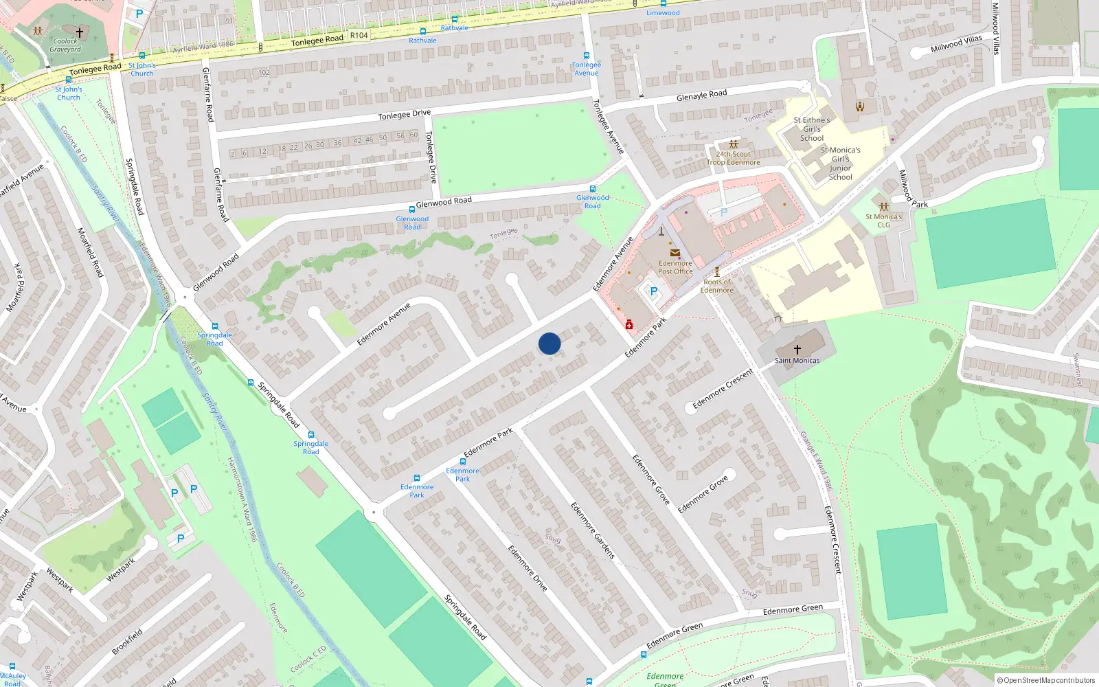 Overhead map showing the location of 130 Edenmore Avenue, Raheny, Dublin