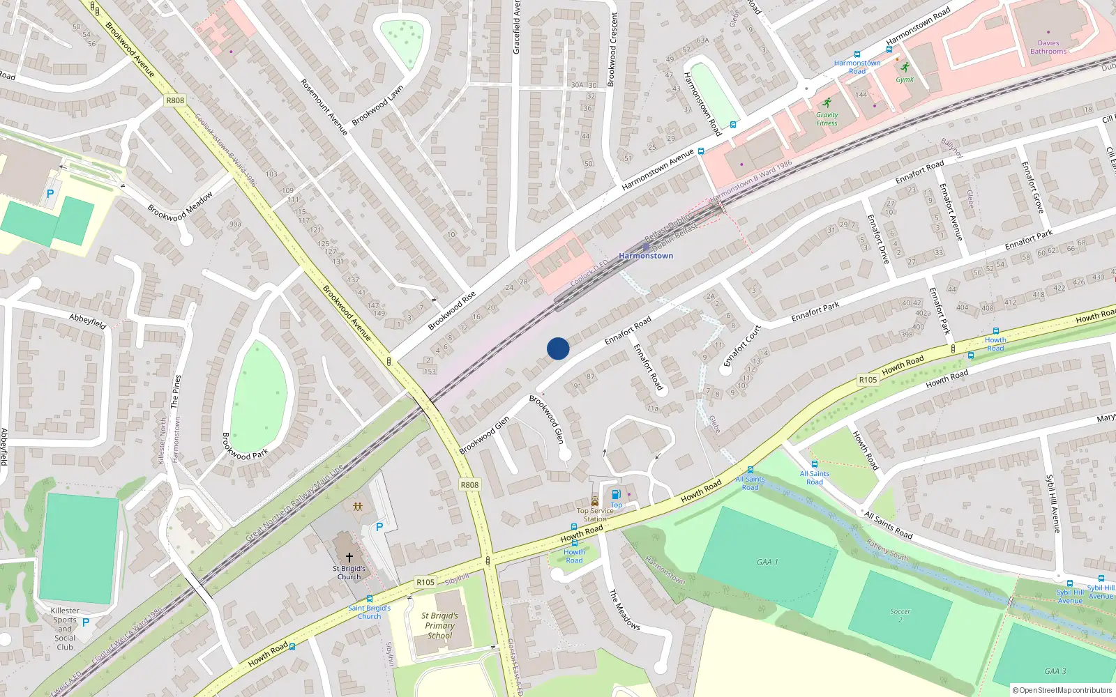 Overhead map showing the location of 130 Ennafort Road, Dublin 5