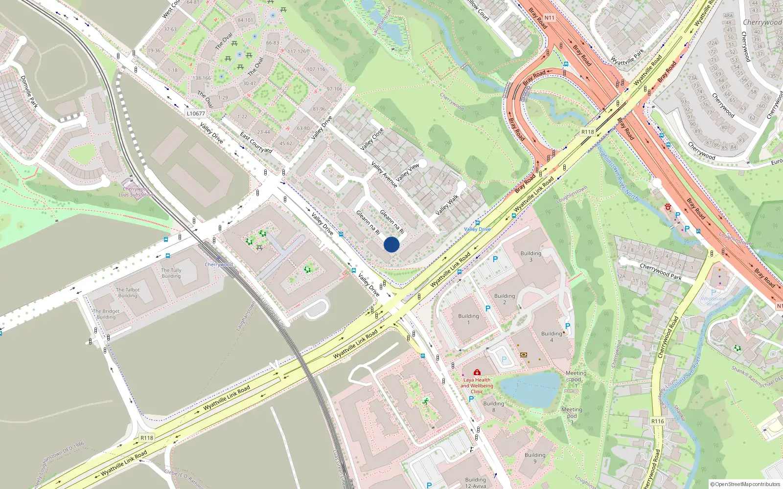 Overhead map showing the location of 130 Gleann na Ri, Cabinteely