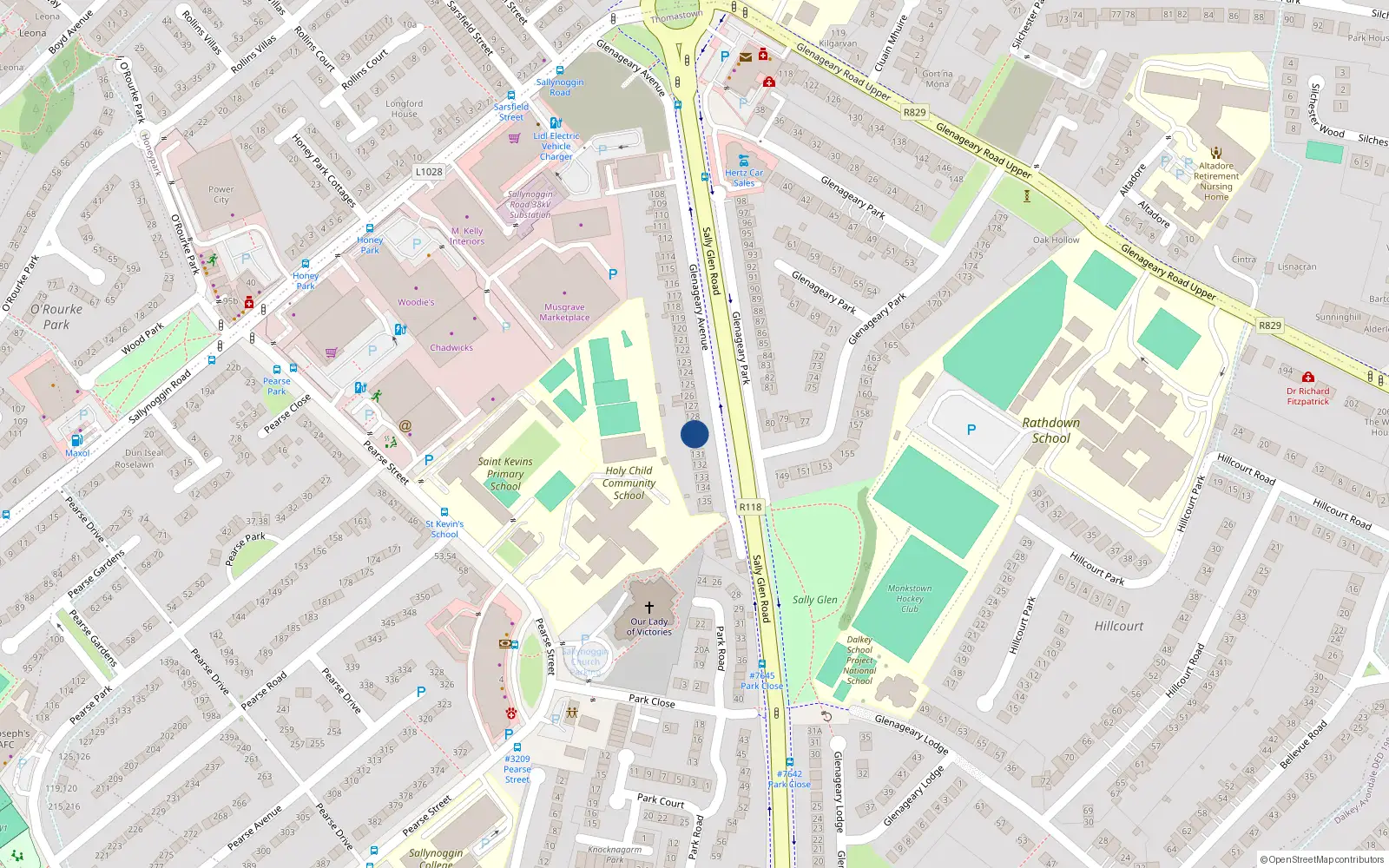 Overhead map showing the location of 130 Glenageary Avenue, Dublin