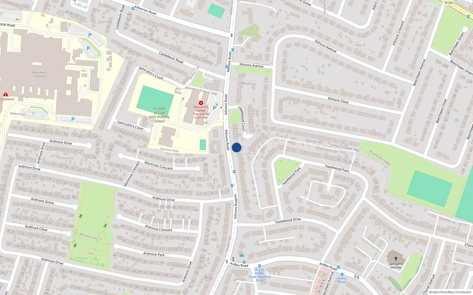 Overhead map showing the location of 130 Kilmore Road, Artane, Dublin