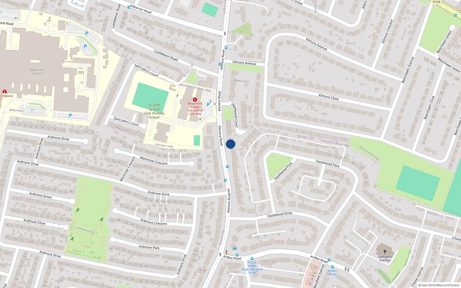 Overhead map showing the location of 130 Kilmore Road, Dublin 5
