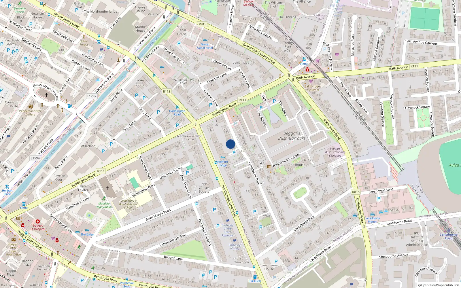 Overhead map showing the location of 130 Lansdowne Park, Dublin 4