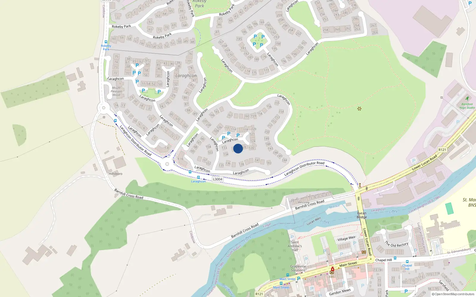 Overhead map showing the location of 130 Laraghcon, Lucan, Dublin