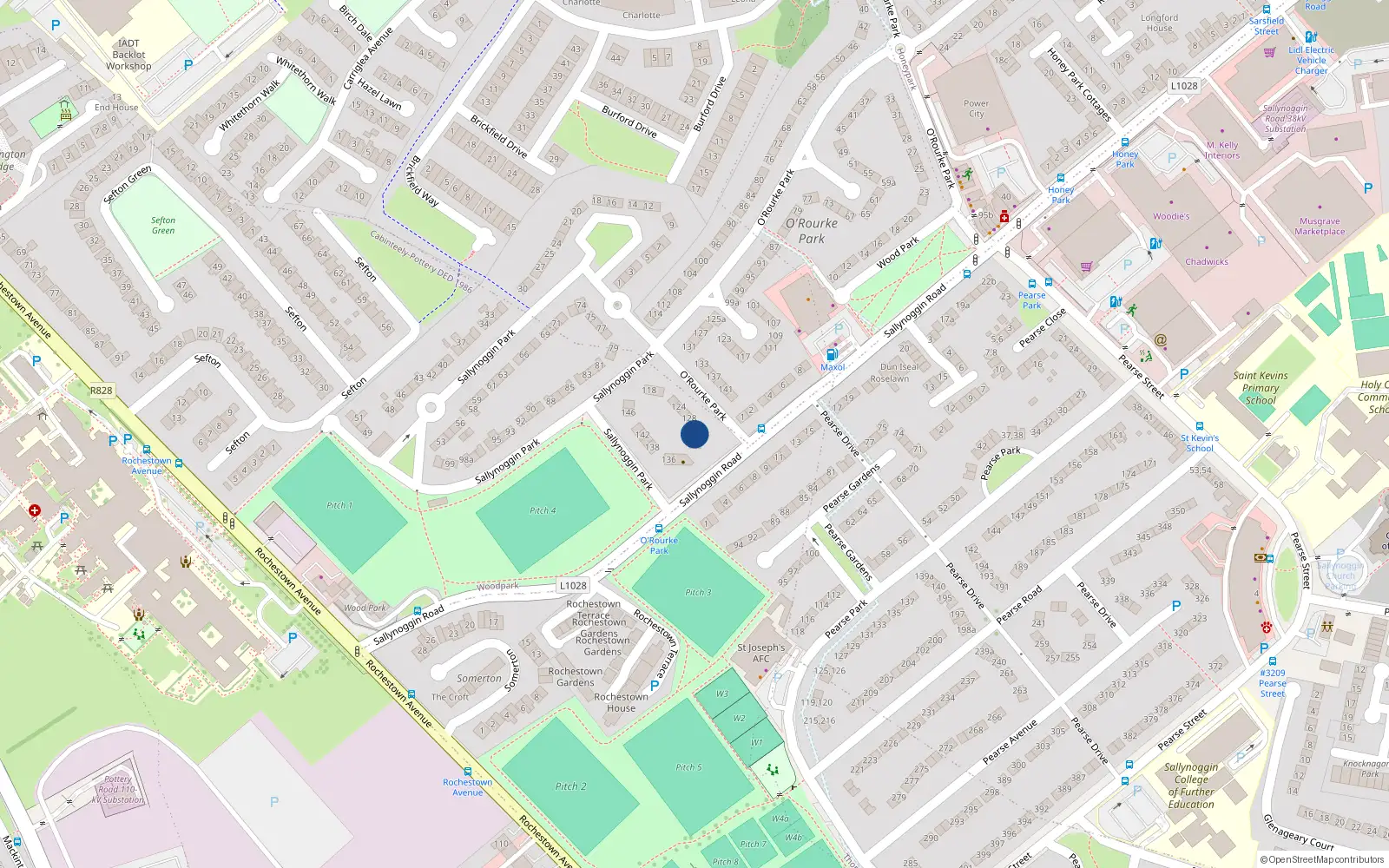 Overhead map showing the location of 130 O'Rourke Park, Sallynoggin