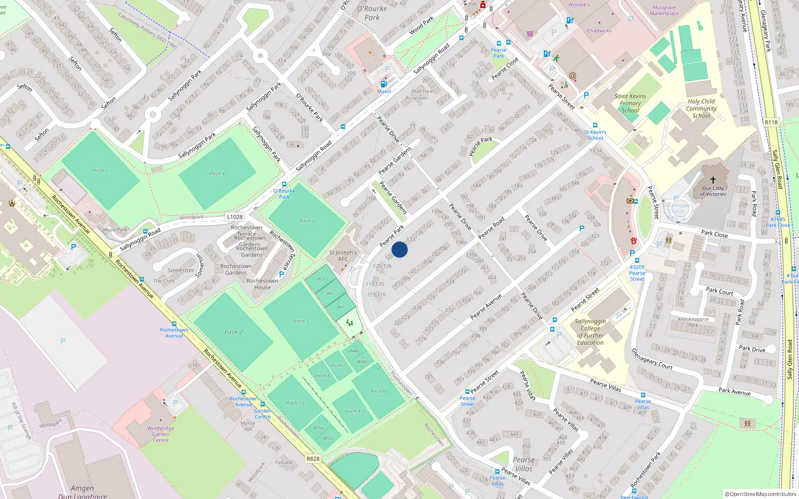 Overhead map showing the location of 130 Pearse Park, Sallynoggin