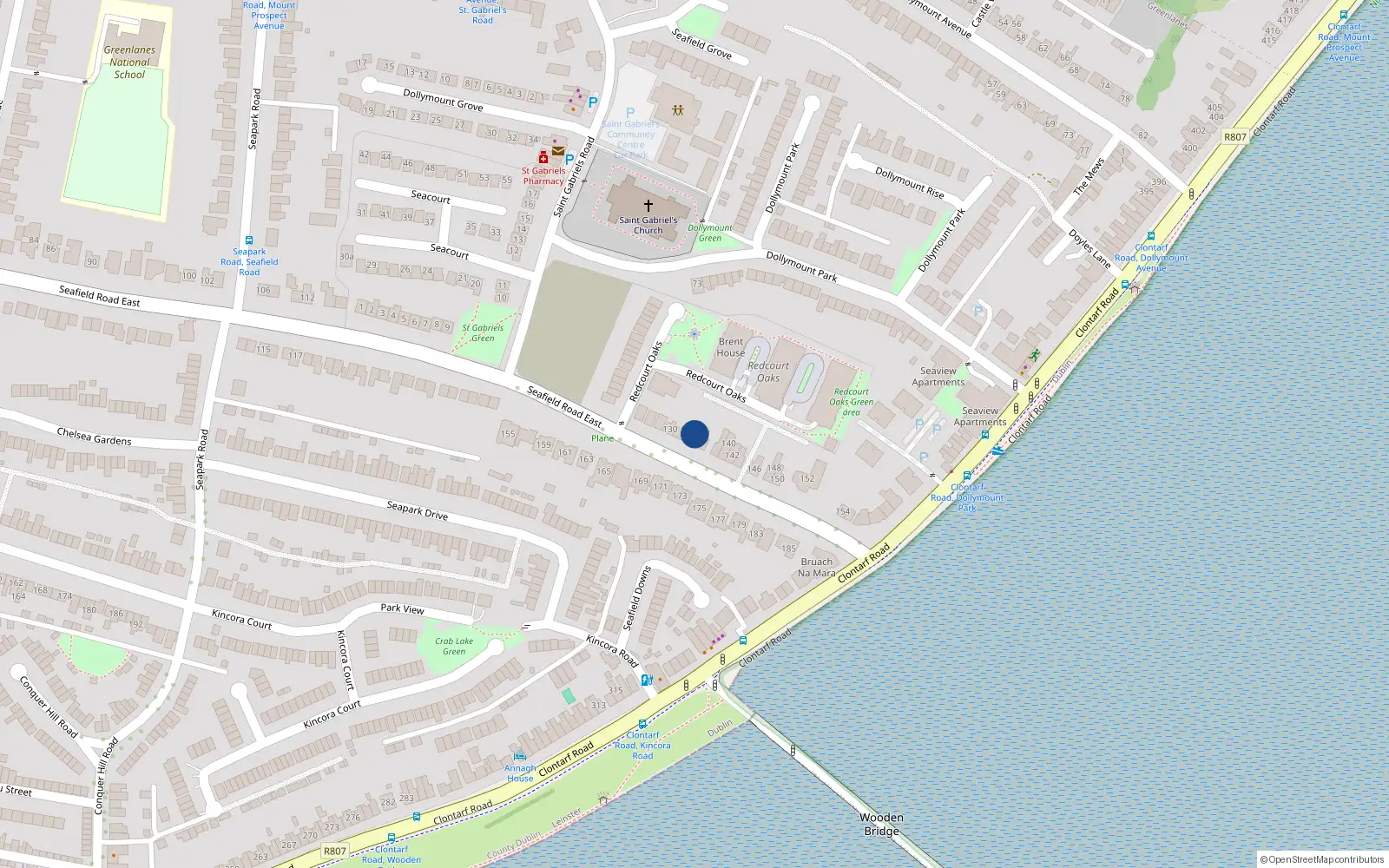 Overhead map showing the location of 130 Seafield Road East, Dublin 3