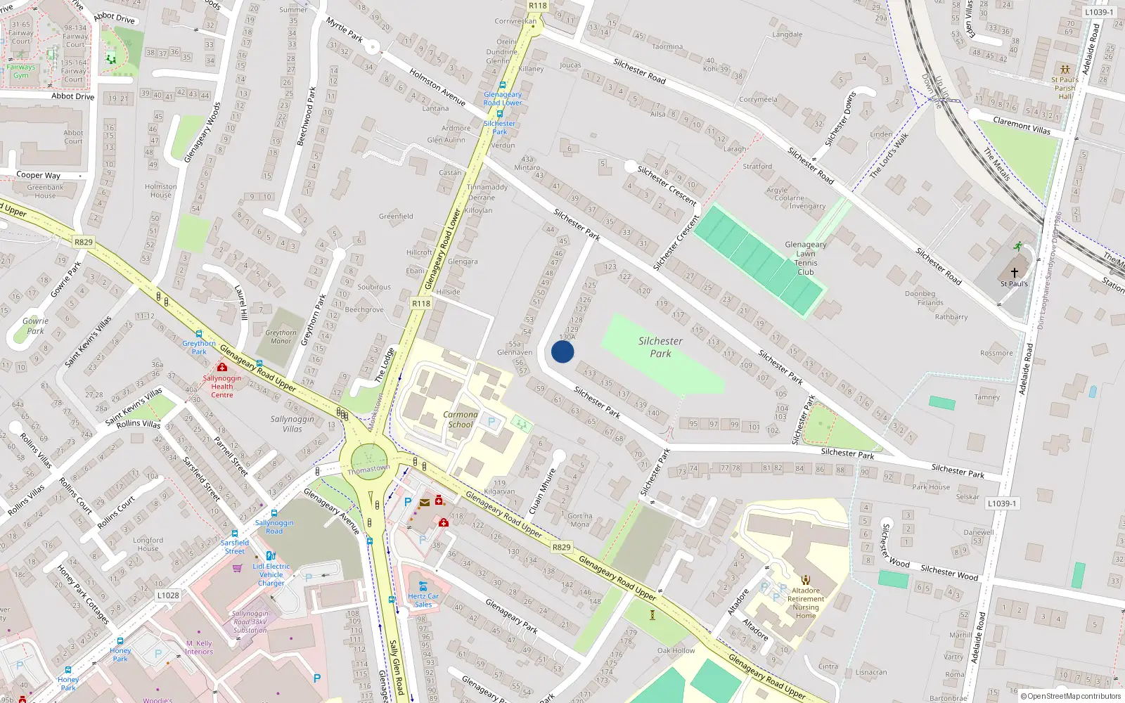 Overhead map showing the location of 130 Silchester Park, Dublin