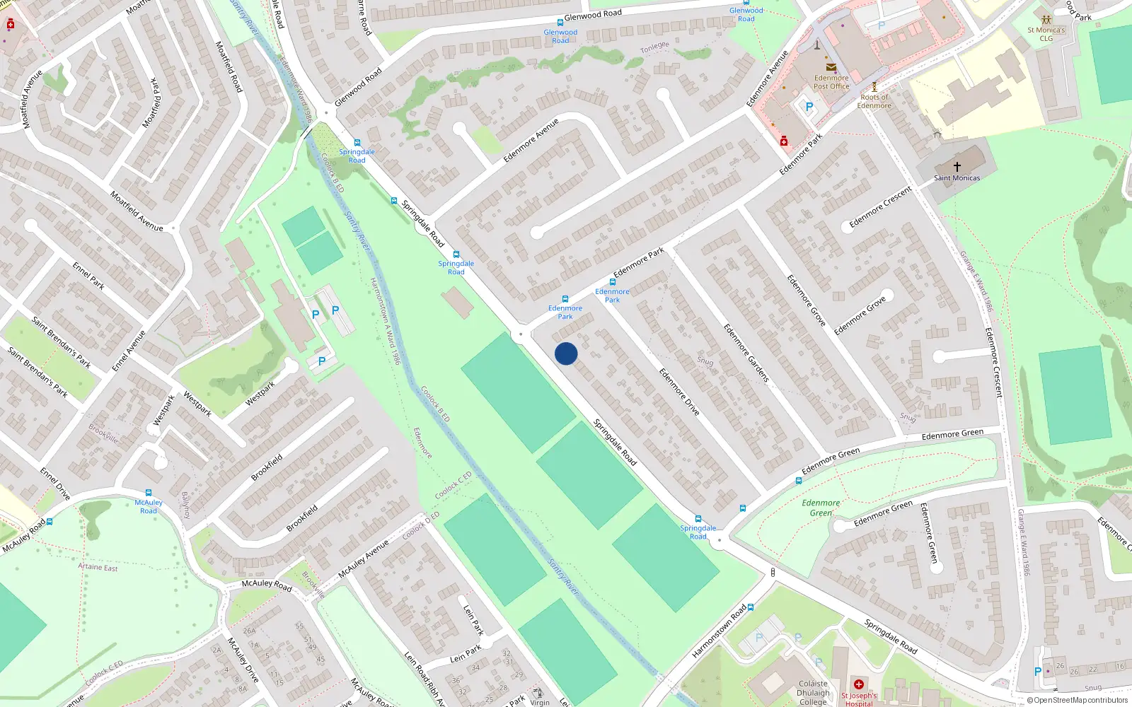 Overhead map showing the location of 130 Springdale Road, Raheny, Dublin 5
