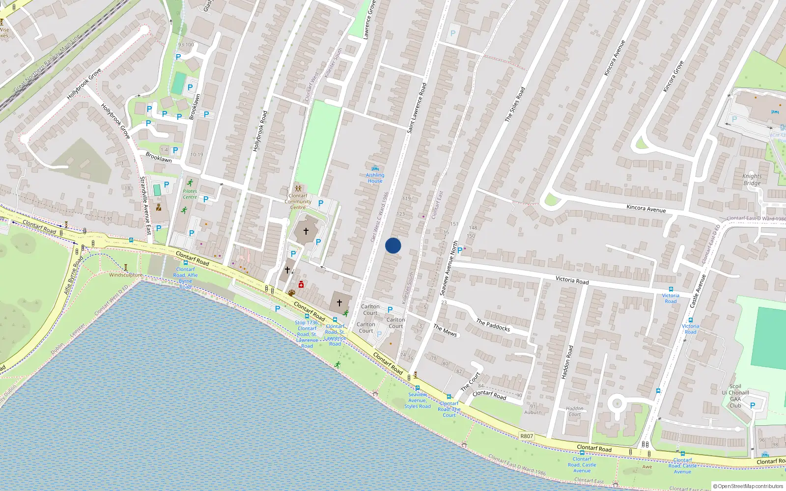 Overhead map showing the location of 130 Saint Lawrence Road, Dublin 3