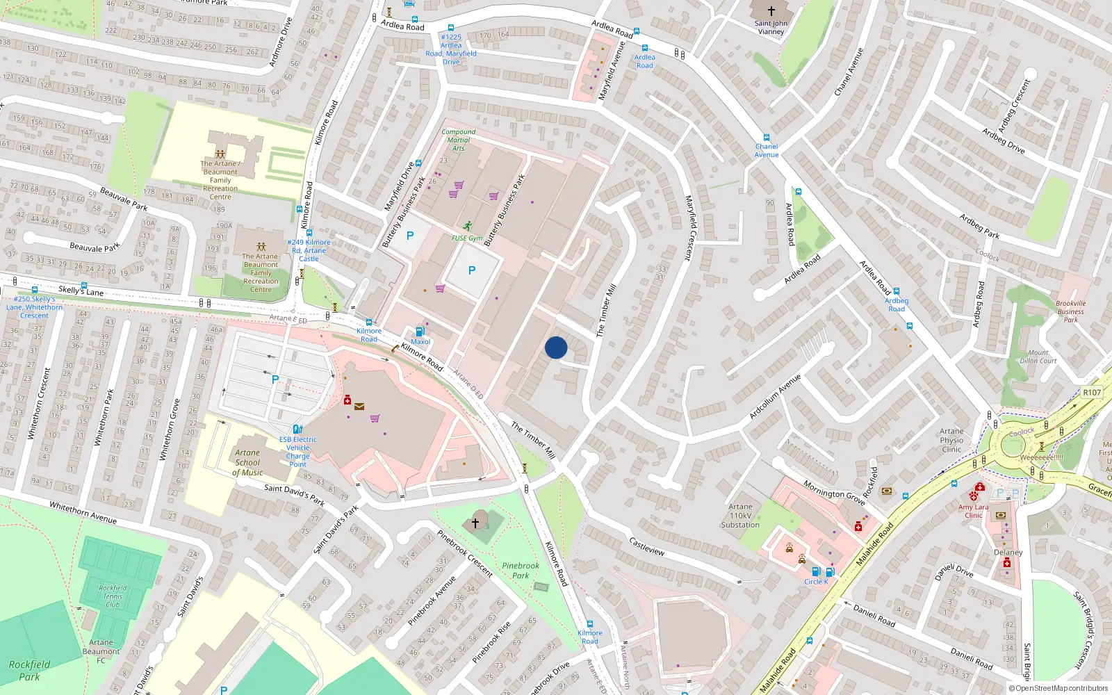 Overhead map showing the location of 130 Timber Mills, Kilmore Road, Artane