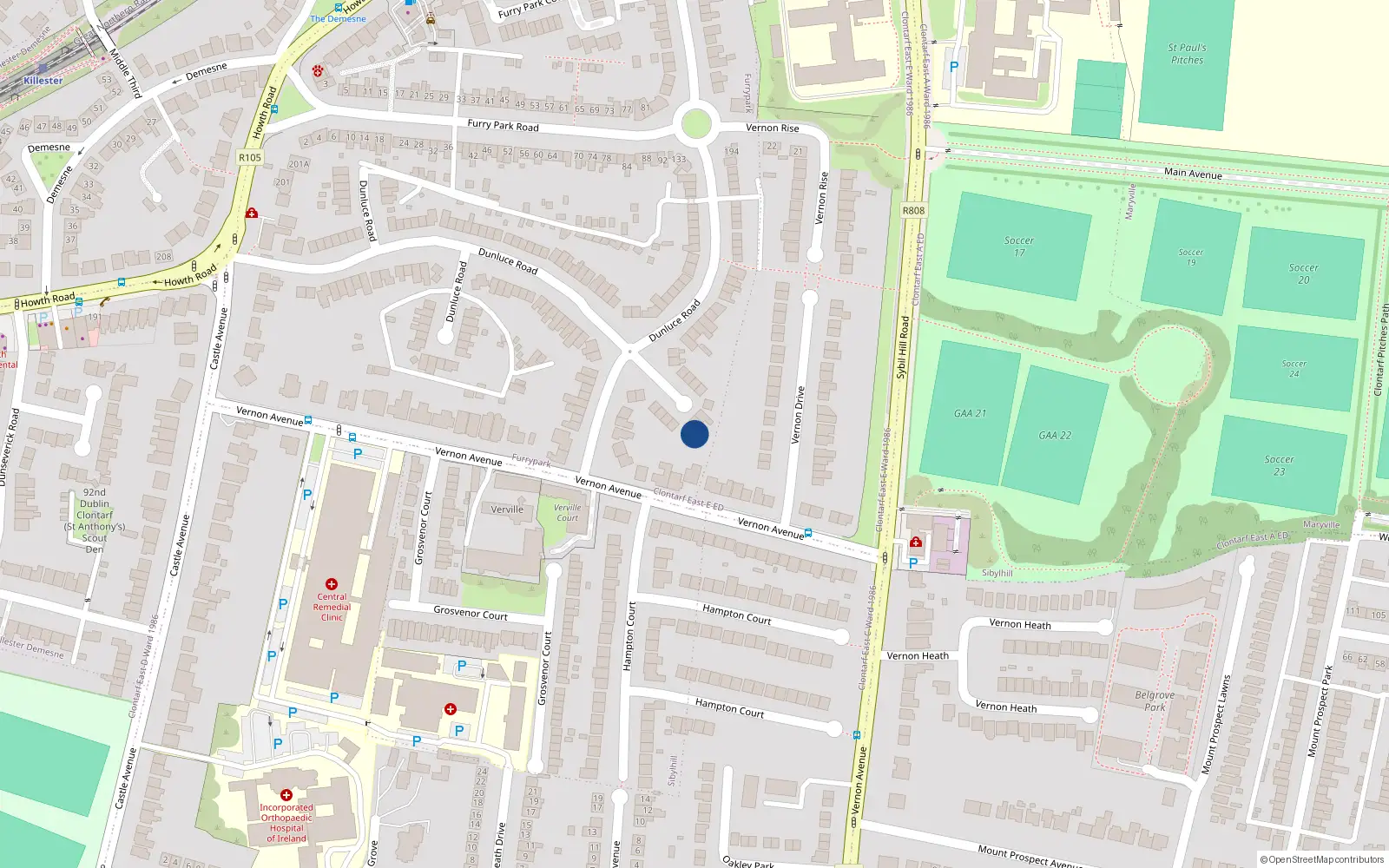 Overhead map showing the location of 130A Dunluce Road, Dublin 3