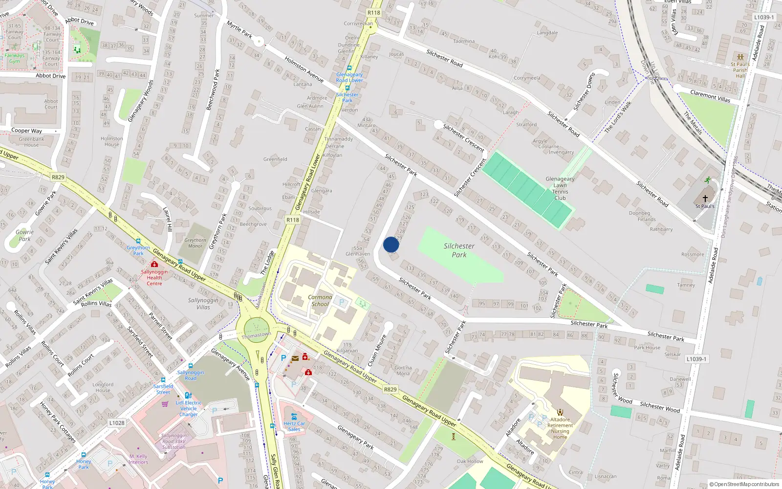 Overhead map showing the location of 130A Silchester Park, Glenageary, Dublin