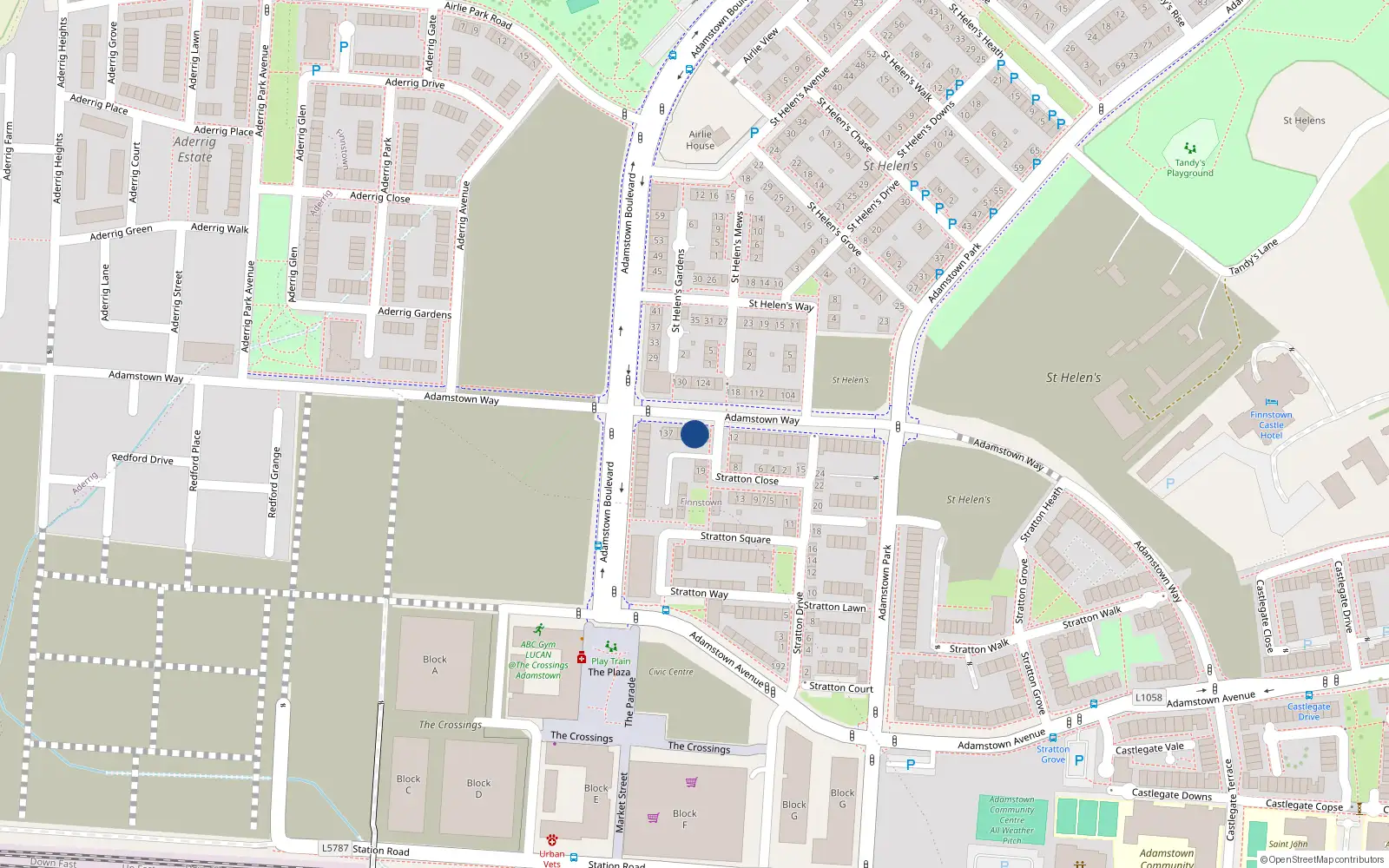 Overhead map showing the location of 131 Adamstown Way, Lucan