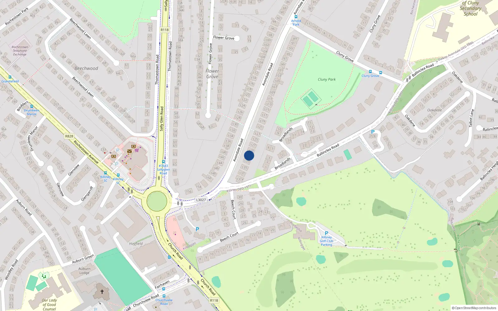 Overhead map showing the location of 131 Avondale Road, Killiney, Dublin