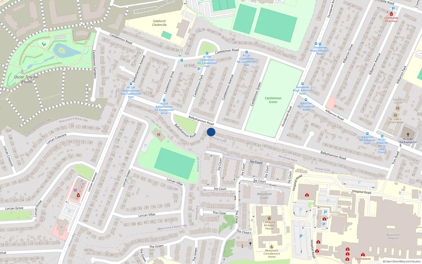 Overhead map showing the location of 131 Ballyshannon Road, Coolock, Dublin 5