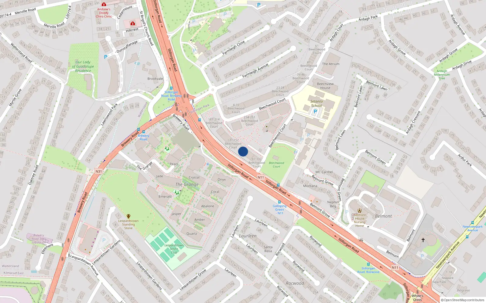 Overhead map showing the location of 131 Beechwood Court, Dublin