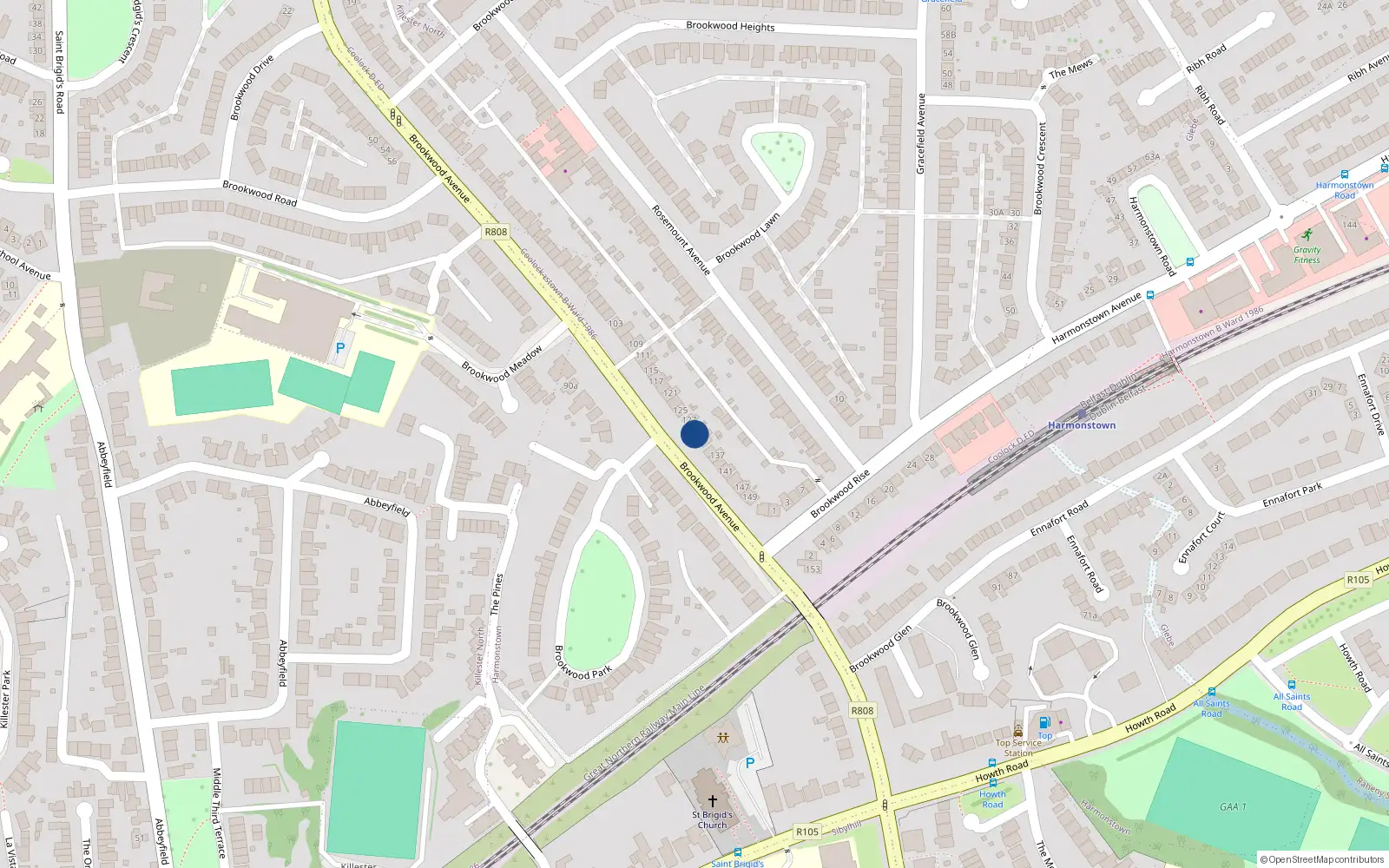 Overhead map showing the location of 131 Brookwood Avenue, Artane, Dublin 5