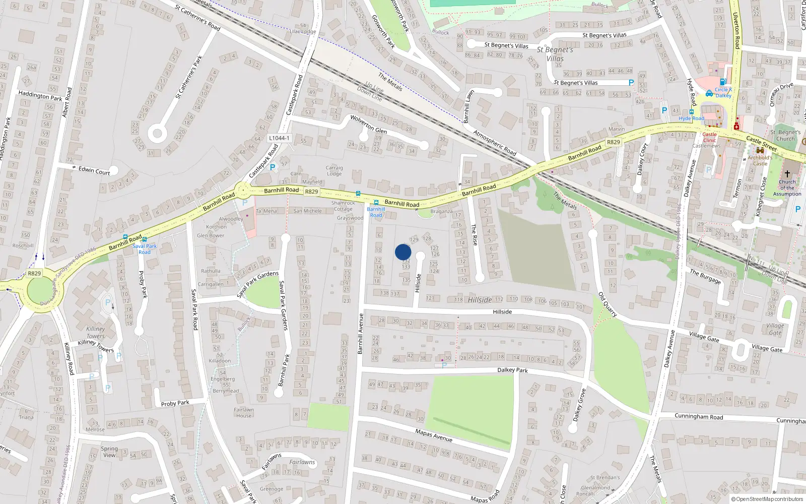 Overhead map showing the location of 131 Hillside, Dalkey, Co Dublin