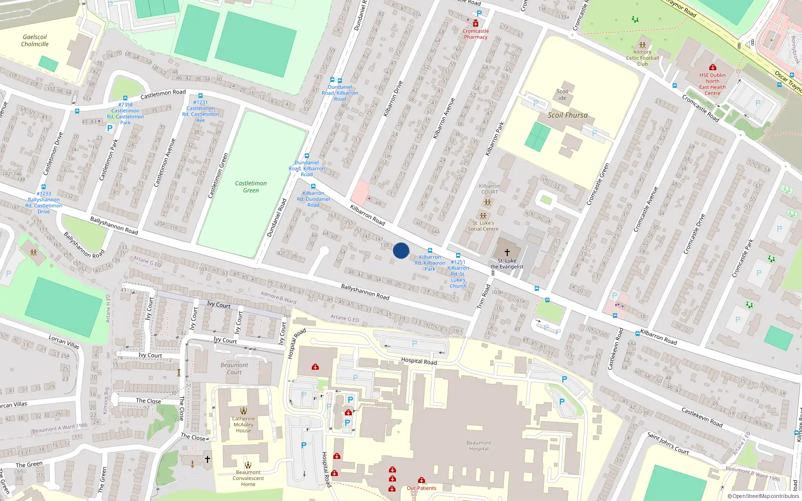 Overhead map showing the location of 131 Kilbarron Road, Kilmore West, Dublin 5