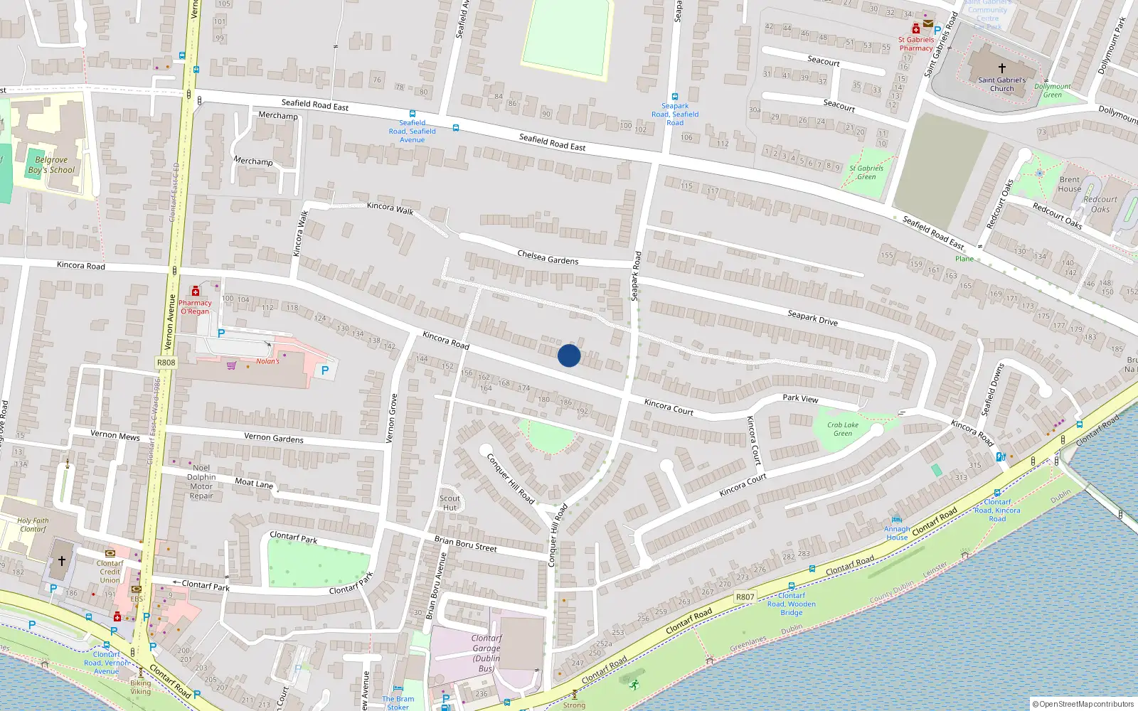 Overhead map showing the location of 131 Kincora Road, Dublin 3