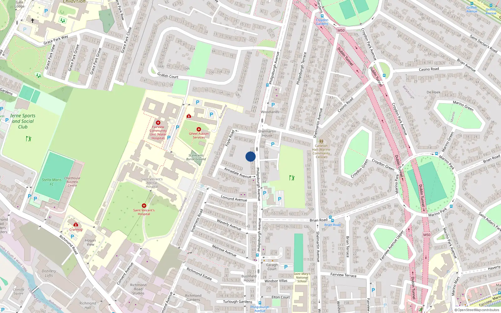 Overhead map showing the location of 131 Philipsburgh Avenue, Dublin 3