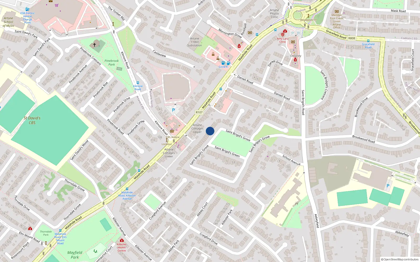 Overhead map showing the location of 131 St Brigids Grove, Killester, Dublin 5