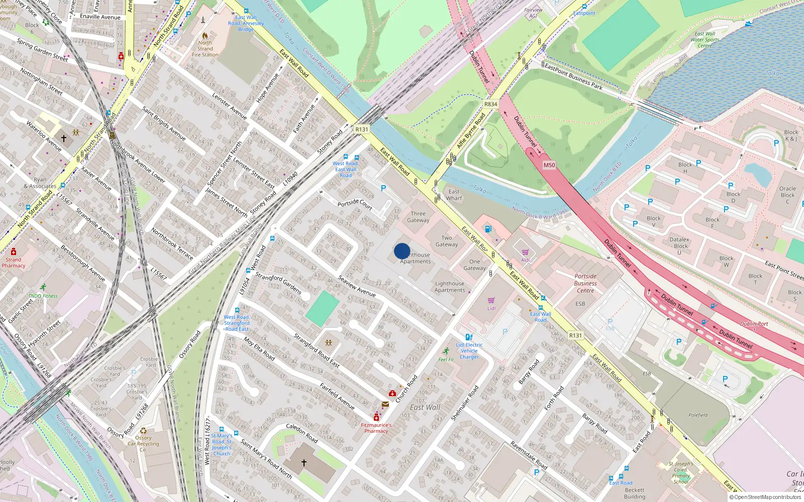 Overhead map showing the location of 131 the Lighthouse, Church Road, East Wall
