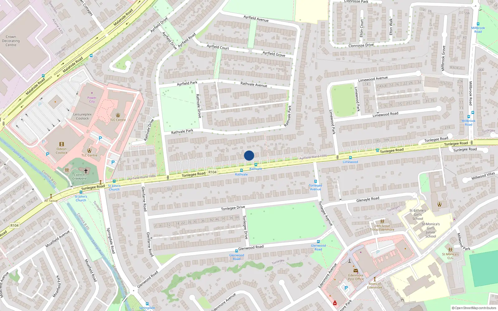 Overhead map showing the location of 131 Tonlegee Road, Dublin 5