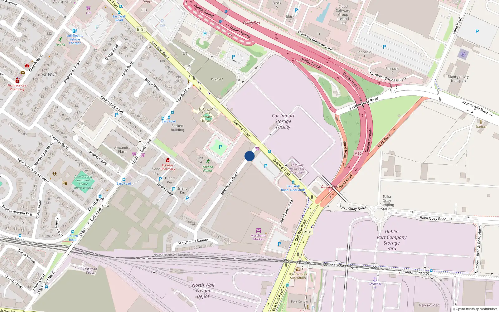 Overhead map showing the location of 15 Merchant's Road, Dublin 3
