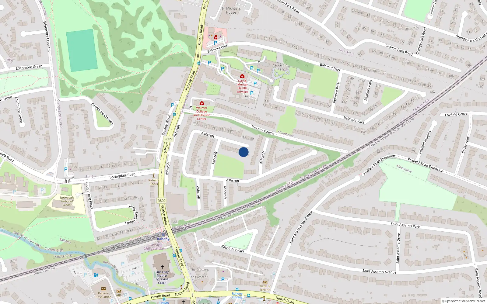 Overhead map showing the location of 132 Ashcroft, Dublin 5