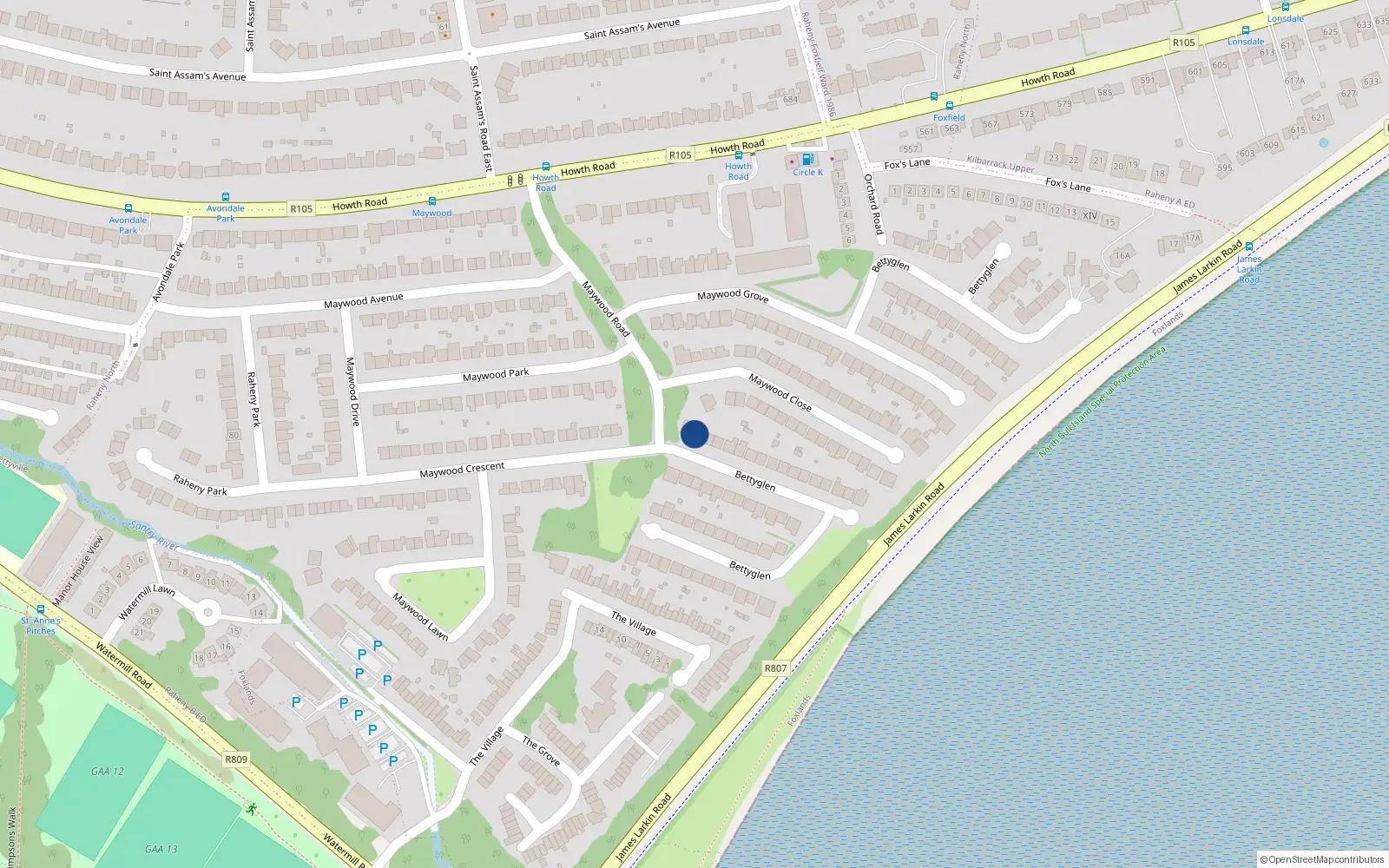 Overhead map showing the location of 132 Bettyglen, Raheny, Dublin 5