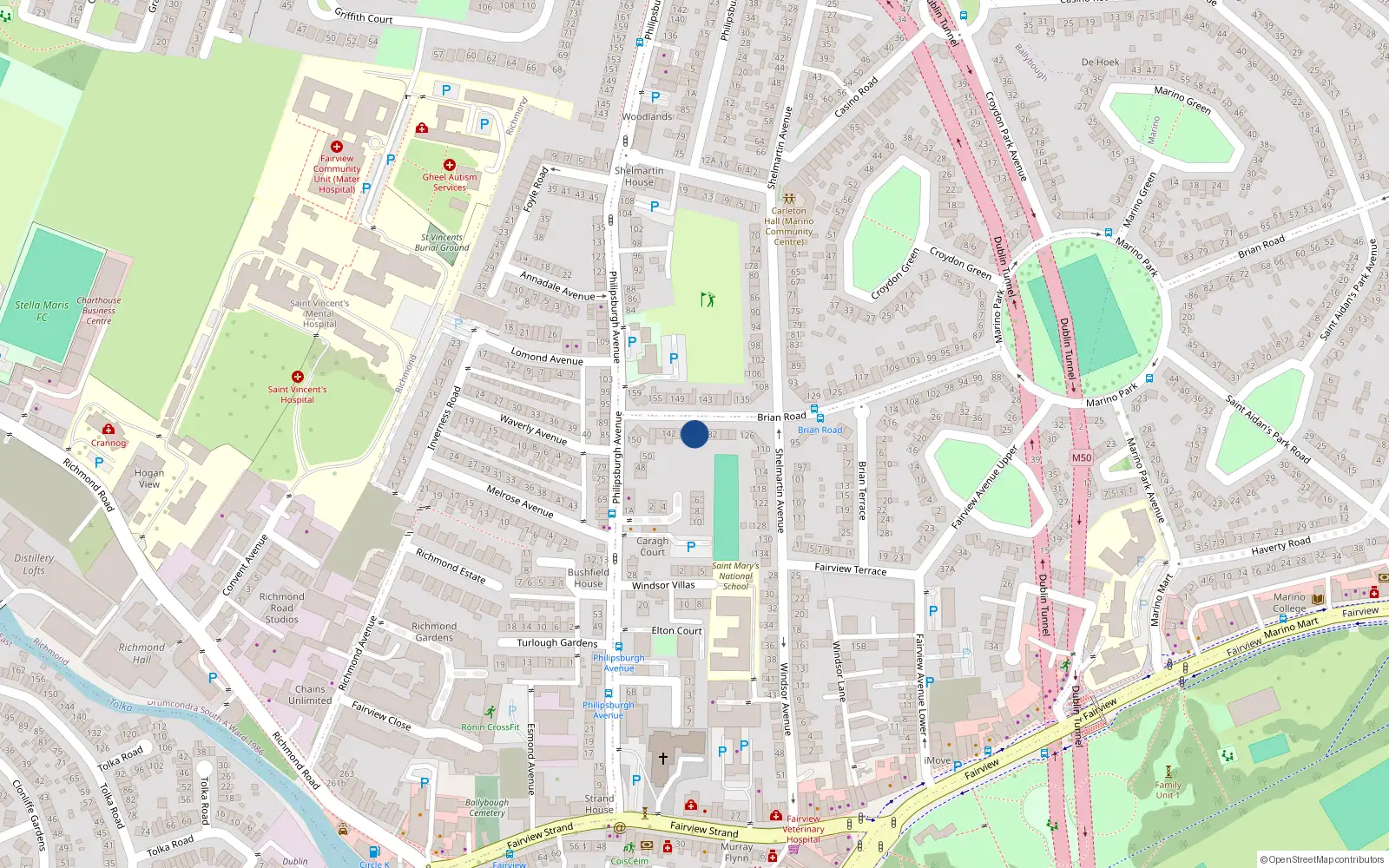 Overhead map showing the location of 132 Brian Road, Dublin 3