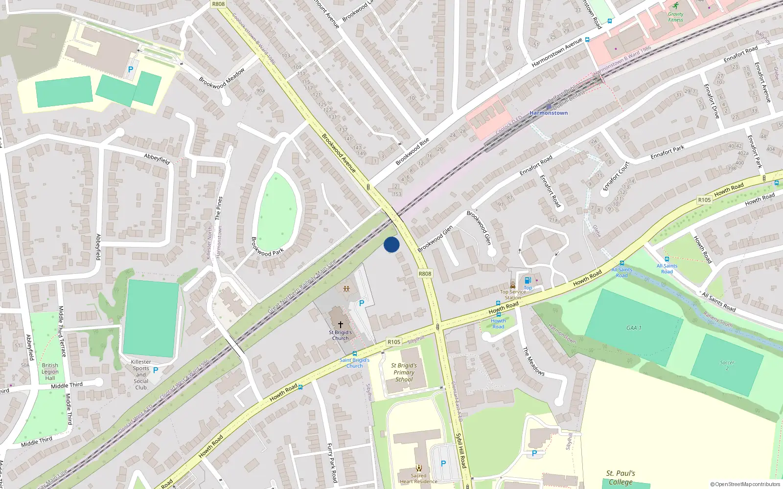 Overhead map showing the location of 132 Brookwood Avenue, Dublin 5