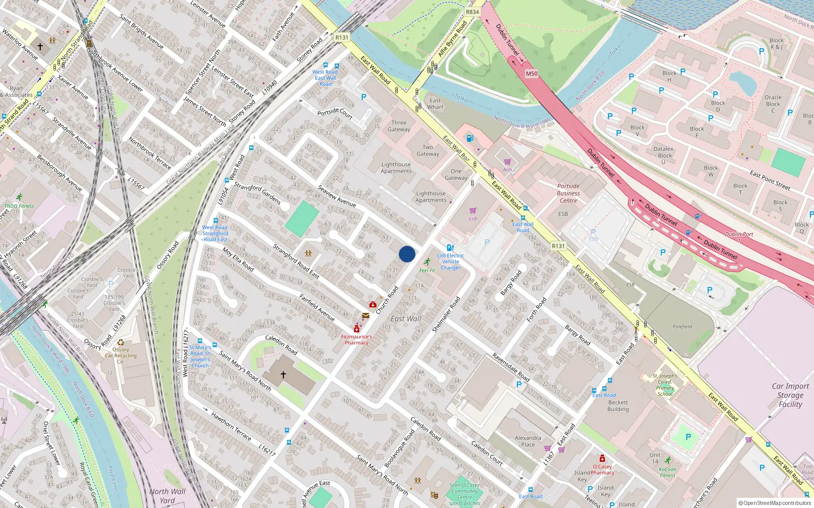 Overhead map showing the location of 132 Church Road, Dublin 3
