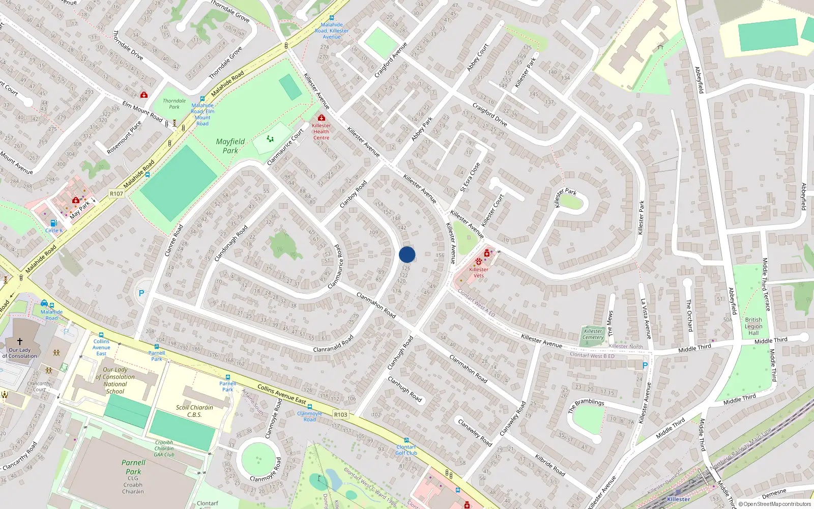 Overhead map showing the location of 132 Clanranald Road, Donnycarney, Dublin 5