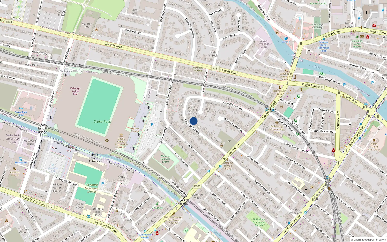 Overhead map showing the location of 132 Clonliffe Avenue, Dublin 3